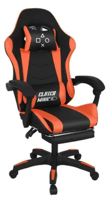 Immagine prodotto di Clutch - Sedia da Gaming Ergonomica con Cuscino Lombare Poggiatesta e Poggiapiedi in PVC Nera e Rossa