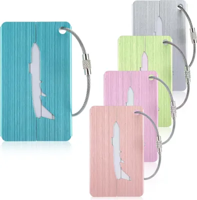 Produktbild von 5 Stück Aluminium-Kofferanhänger - Reisetasche-Set - Gepäckanhänger für Koffer - Kofferanhänger mit Edelstahlkabel - Reisen - Büro - Schule - 5 Farben