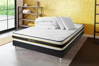 Productafbeelding van Complete set: Bed - Matras 160x200 cm + Boxspringbed met lattenbodem (in de set) + 2 kussens + dekbed - Flexy