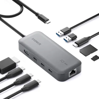 Produktbild von Inateck 10 in 1 USB C Hub, 4K 60Hz HDMI Docking Station, USB C Video + Data, 100W PD, 10Gbps 2 USB 3.2 C, 2 USB 3.0 A, RJ45 Ethernet, SD/TF