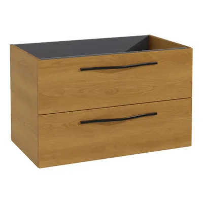 Produktbild von Waschbeckenunterschrank PILAR mit 2 große Schubladen Eiche Karmel 80x50x46 cm Badmöbel Badezimmer