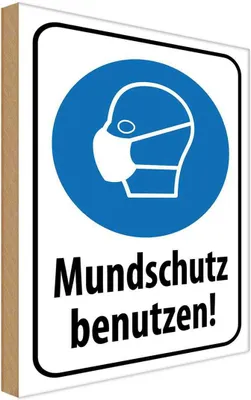Produktbild von vianmo Holzschild 30x20 cm Mundschutz benutzen Maske Warnschild Hinweisschild
