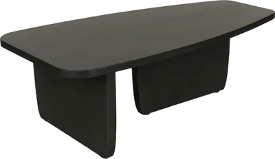A black coffee table on a white background.
