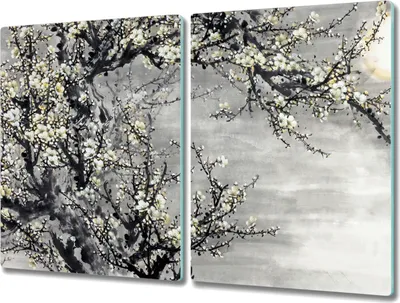 Produktbild von Coloray Schneidebrett Herdabdeckplatte 2x40x52 cm Kochplattenabdeckung Küchenbrett Hackbrett - Baumzweige Sonnenblumen