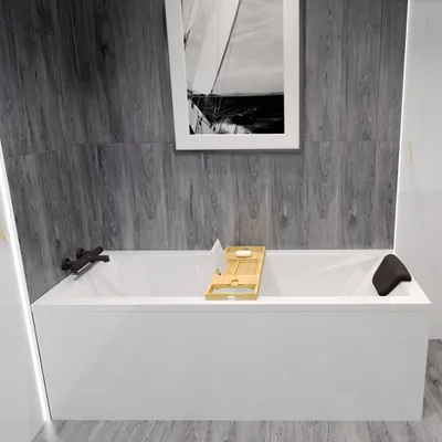 Produktbild von Badewanne Rechteck Set 5in1 180x80 mit Premium Ablaufgarnitur und Füßen GRATIS + Verkleidung (AcrylSchürze) + Kopfstütze in Schwarz | BADLAND MODERN