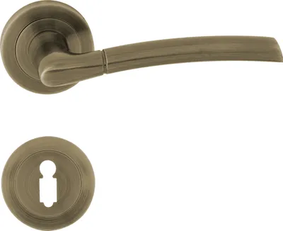 A door handle set with a round rosette, shown against a white background.