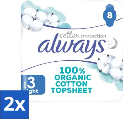 Produktbild von Always - Damenbinden - Nacht - Baumwollschutz - Mit Flügeln - 8 Damenbinden - Vorteilspack - 2 Stücke