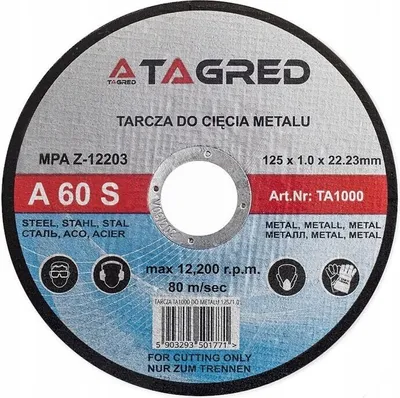 Obrázok produktu pre 2x rezací kotúč TAGRED pre uhlovú brúsku TA1000, 1 mm, 22 mm, 125 mm