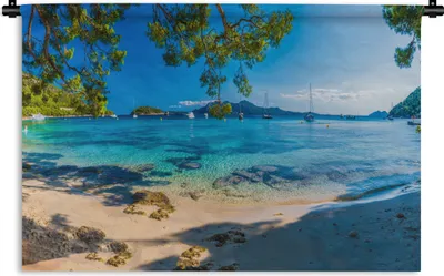 Produktbild von MuchoWow® Wandteppich Wandbehang Strand - Meer - Boot - Mallorca 60x40 cm Tapisserie Dekoration Wandtuch - Wanddekorationen