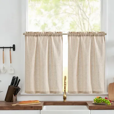 Productafbeelding van Set van 2 rolgordijnen - Volledig verduisterend en toch lichtdoorlatend - Geschikt voor keukenramen - Hoogte 60 cm x Breedte 65 cm - Bruin op beige