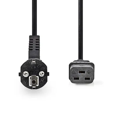 Produktbild von Nedis Stromkabel - Schutzkontaktstecker - IEC-320-C19 - Abgewinkelt - Gerade - Vernickelt - 2.00 m - Rund - PVC - Schwarz - Label