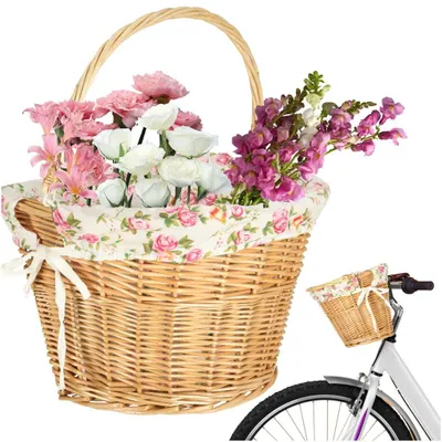 Obrázok produktu pre Prútený kôš na predný kôš na bicykel Tkaná kvetinová vložka