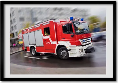 Produktbild von Bild - Bilderrahmen - 100 cm x 70 cm - MDF - Rahmen - Foto - Wandkunst Feuerwehrauto