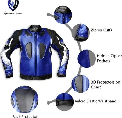 Produktbild von Lederjacke Motorradjacke Kombijacke aus Rindsleder, Größe:46/XS, Farbe:Dunkelblau