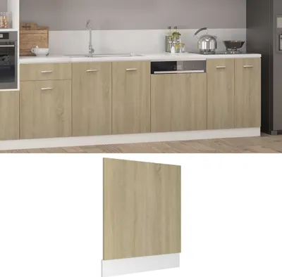 A kitchen cabinet panel with wood grain texture and a white base.