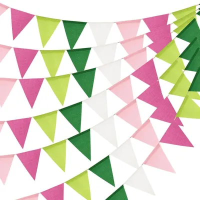 Produktbild von Wimpelkette Outdoor Wetterfest Rosa-Grün-Weiß 20m 5 Stück