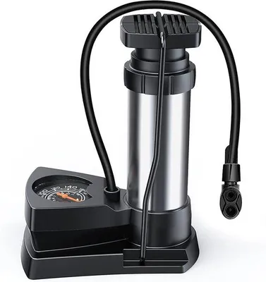 Productafbeelding van Unyqoos® Mini-fietspomp – Aluminium pomp met manometer (11 bar / 160 psi), 40 cm Polyurethanslang, voetbediend, geschikt voor Presta/Schrader/MTB ventielen, ballen en luchtbedden