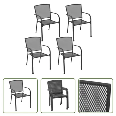 Image de The Living Store Chaises de jardin 4 pcs. Mesh-Design Anthracite Acier