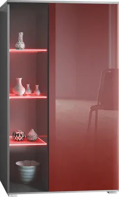 Produktbild von Vladon Vitrine Davos, Germany, Standvitrine mit 3 Glasböden und 8 Fächer inkl. LED, Anthrazit matt/Bordeaux Hochglanz (71,5 x 134 x 35 cm)
