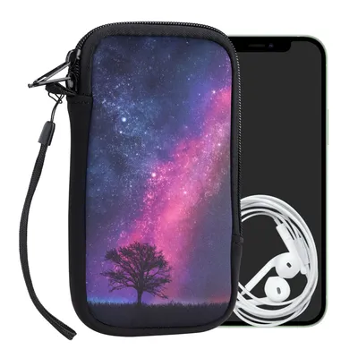 Produktbild von kwmobile Handytasche für Smartphones L - 6,5" - Neopren Handy Tasche Hülle Cover Case Schutzhülle - Galaxie Baum Wiese Pink Dunkelblau Schwarz - 16,5