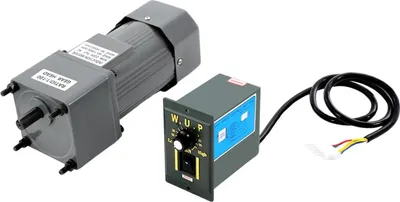 Obrázek produktu pro Motor s převodovkou – s regulátorem otáček – výkon 90 W – IP54 – převodový poměr 1:100 – reverzibilní – točivý moment 3,8 N·m – hlučnost 60 dB – stříbrný