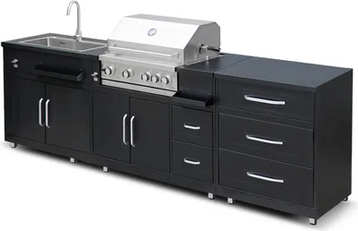 Immagine prodotto di Cucina da esterno in acciaio a 3 pezzi con barbecue - Oviala Memphis