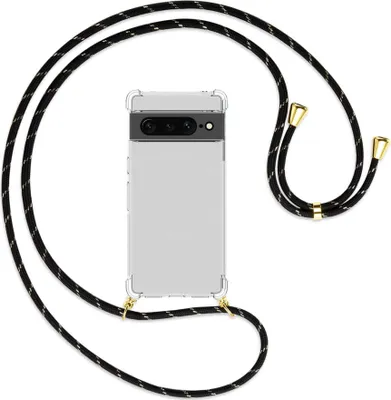 Produktbild von Handykette Backcover-Schutzhülle mit Band (Metall goldfarben) für Google Pixel 7 Pro - schwarz/gold