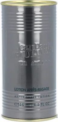 A metallic gray cylindrical can of Jean Paul Gaultier Le Male After Shave Lotion.