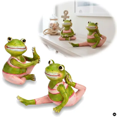 Produktbild von LS-LebenStil 2x Yoga Deko-Figuren Frösche Set 8cm Skulptur Gymnastik Feng Shui Garten Deko