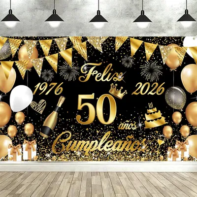Produktbild von Geburtstagsbanner 180 x 110 cm, Gold und Schwarz, Polyester, für Geburtstag