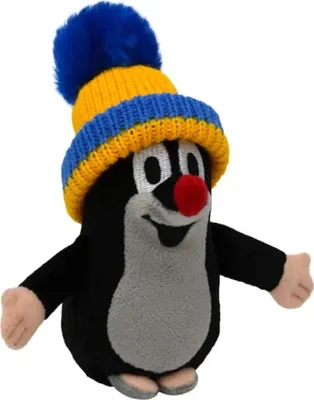 Immagine prodotto di Figura di peluche La piccola talpa, in piedi con berretto blu e giallo, 15 cm