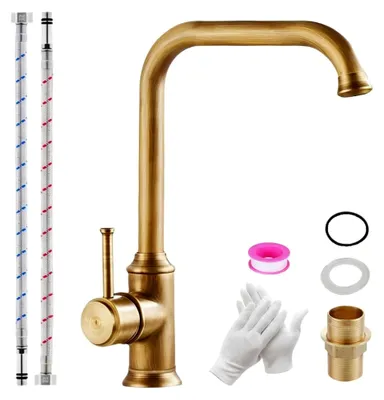 Produktbild von Küchenarmatur aus antikem Messing, 360° drehbar, Retro Einhebelmischer für Spüle