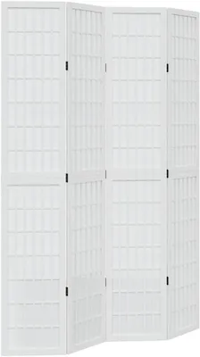 Imagen del producto de Divisorio de ambientes de 4 paneles, plegable, blanco, de madera maciza, 145 x 220 cm
