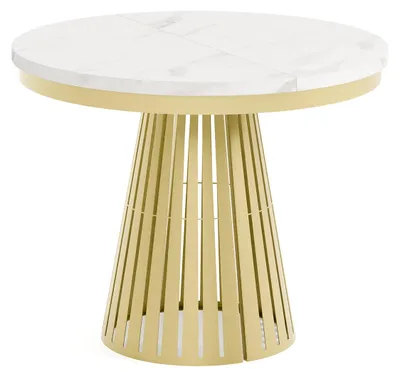 Produktbild von MEBLINI Esstisch Rund Ausziehbar aus Metall - 100-176x76cm - CONEY - Weiß Marmor/Golden - Loft - Esszimmertisch Modern - Küchentisch - Ausziehtisch - Round Dining Table