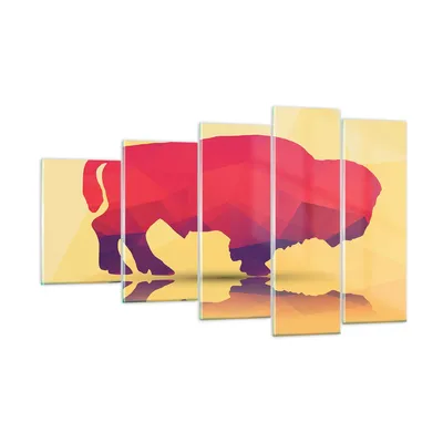 Produktbild von Bilder auf glas - Bison Illustration Bunt Grafik - 100x60cm - Glasbilder - Wandbilder - Kunstdruck - zum Aufhängen bereit - Wanddekoration aus Glas - Glas Bilder - Wandbild auf Glas - GEG100x60-2812