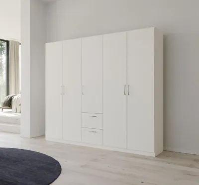 Produktbild von Kleiderschrank Drehtürenschrank Quadra-Spin | 5-türig | mit Schubkästen | alpinweiß  | 226x210 | Griff Pure
