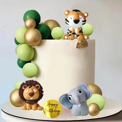 Immagine prodotto di Decorazioni per torte a tema animali della giungla, set da 15 pezzi, ideali per feste di compleanno per bambini