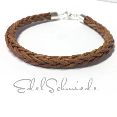 Produktbild von geflochtenes Lederarmband braun mit 925/- Silber Verschluß 21cm