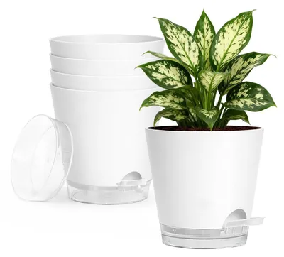 Produktbild von Blumentöpfe mit Selbstbewässerung 15cm Weiß 6er Set Kunststoff mit Bewässerungskern
