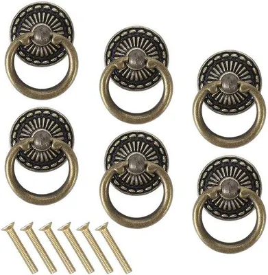 Produktbild von Messing-Vintage-Deurknop - 6er-Set - Retro-Design - 4,8 cm x 4,8 cm - Antik-Meubelknop