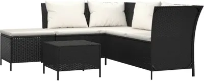 Produktbild von vidaXL 4-tlg. Garten-Lounge-Set mit Kissen Schwarz Poly Rattan