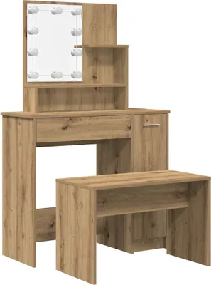 Immagine prodotto di vidaXL Set di tavolini da toilette con luci LED Materiale artigianale a base di legno di quercia