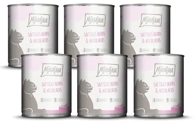 Image de MjAMjAM - 6x800g boîtes de poulet & saumon sauvage nourriture humide pour chats nature