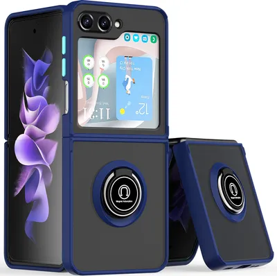Produktbild von Hülle für Samsung Galaxy Z Flip 5 Ring Halter Ständer Matte Transluzent TPU Rahmen Stoßfest Schutzhülle Blau