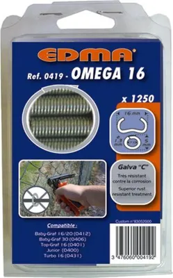 Image de Agrafes Omega 16 - Zinguées, revêtues de plastique gris - 1250 pièces