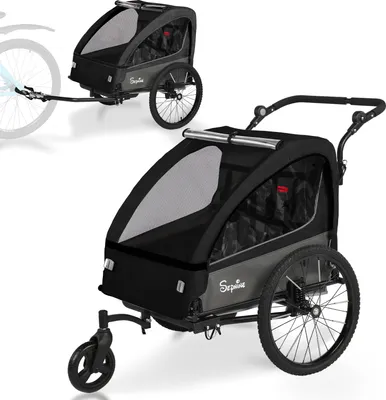 Produktbild von Kinderfahrradanhänger und Kinderwagen 2 in 1 mit Federung, Fahrradanhänger für 1 bis 2 Kinder, Joggingfunktion, faltbar, geräumiger Kofferraum