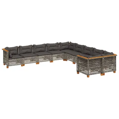 Produktbild von vidaXL 10-tlg. Garten-Sofagarnitur mit Kissen Grau Poly Rattan