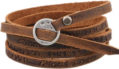 Produktbild von Damen Herren Kunstleder Armband Vintage Mehrschichtiger Buchstaben Armreif Manschette Geschenk-Braun
