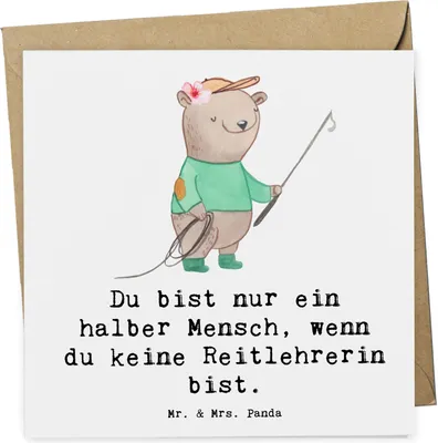 Produktbild von Mr. & Mrs. Panda Deluxe Karte Reitlehrerin Herz - Weiß - Geschenk, anlasskarte, faltkarte, Glückwunschkarte, Klappkarte, doppelkarte, Grußkarte