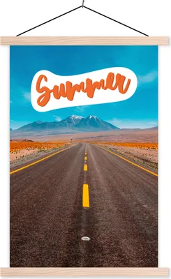 Produktbild von MuchoWow® Textilposter Auto - Berge - Sommer 60x90 cm mit holzfarbenen Rahmen - Textil